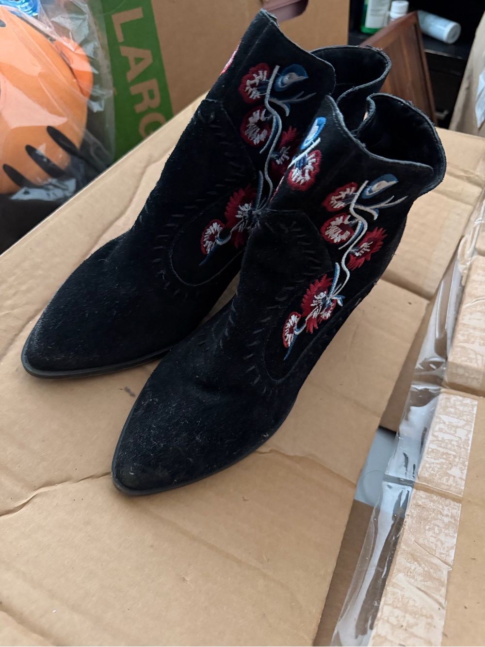 Carlos by Carlos Santana Black Suede Embroidered Ankle Booties